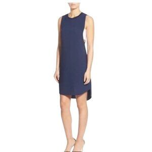 Trouvé Shift Dress Size Small Crewneck Sleeveless Hi Low Side Cutout Navy White